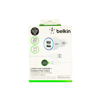 Belkin-2Port-Car-ChargerChargeSync-Cable-20W